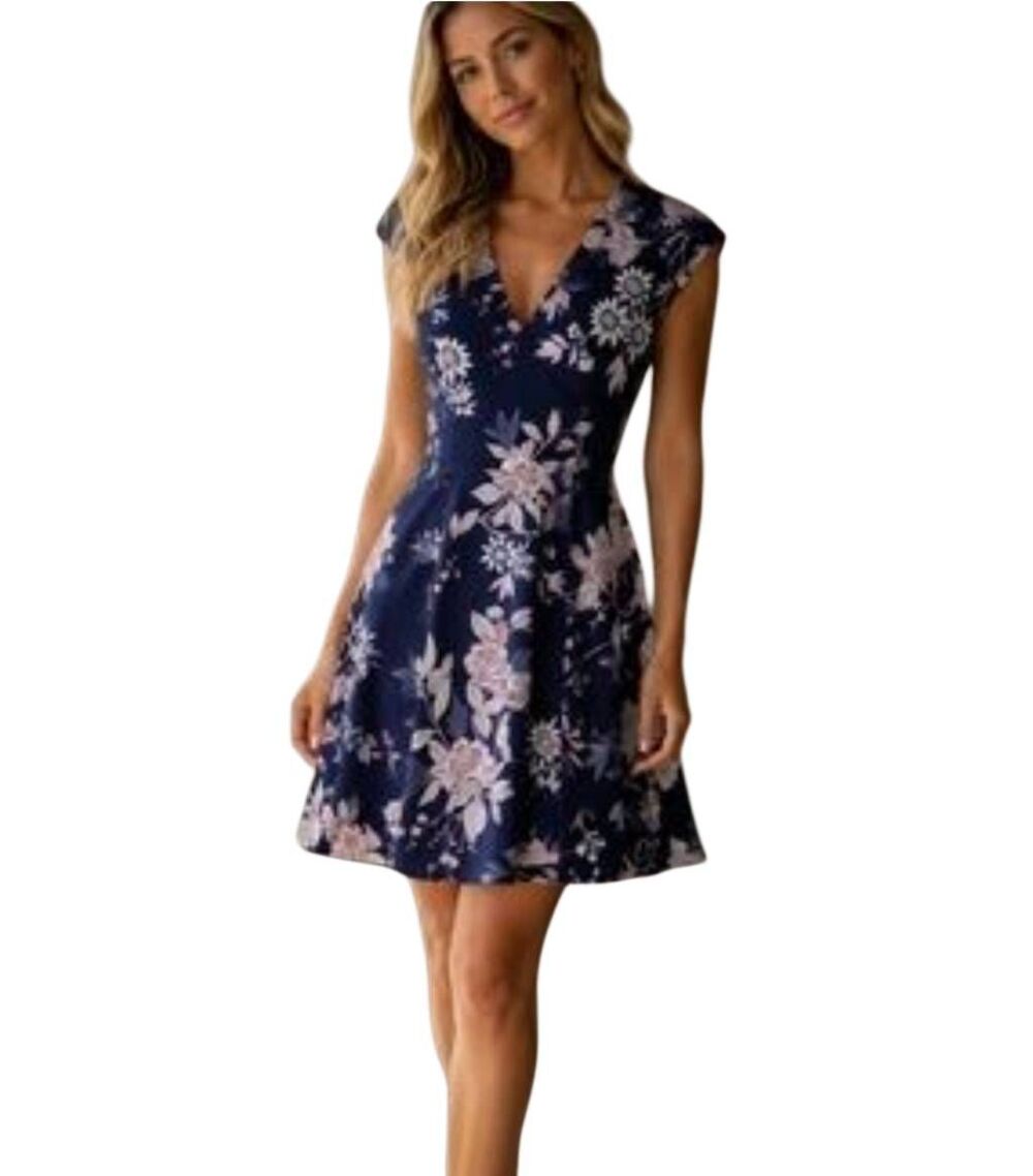 NWT Vince Camuto Navy Floral V-Neck Fit & Flare Mini Dress with Pockets - Size 0